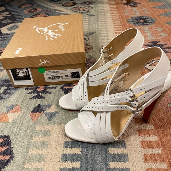 Rare! ✨Christian Louboutin Guernica 100 Calf/Cuoio Heel White/Grezzo - Picture 2 of 10